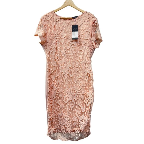 AX Paris Dresses & Skirts - AX Paris NWT Pink Lace Crochet Overlay Sheath Dress with Scuba Back